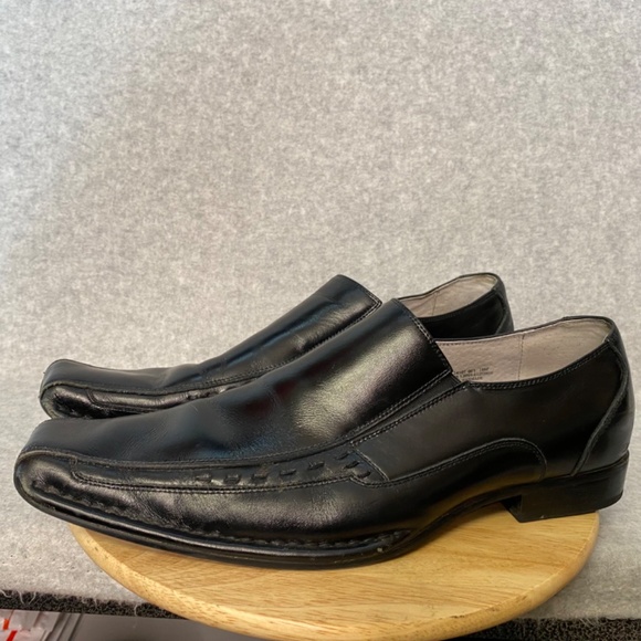 Stacy Adams Size 10M Black Leather Square Toe Slip On Loafer Shoes - Picture 6 of 16